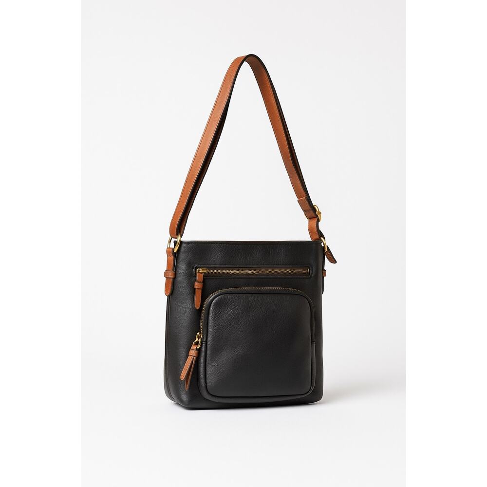 Soft Pebbled Leather Crossbody Bag Black & Brown Boho Shoulder Purse